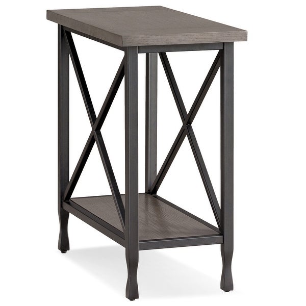 Leick Home 23005 Chisel and Forge Narrow Side Recliner Table with Shelf， Smoke Gray and Matte Black