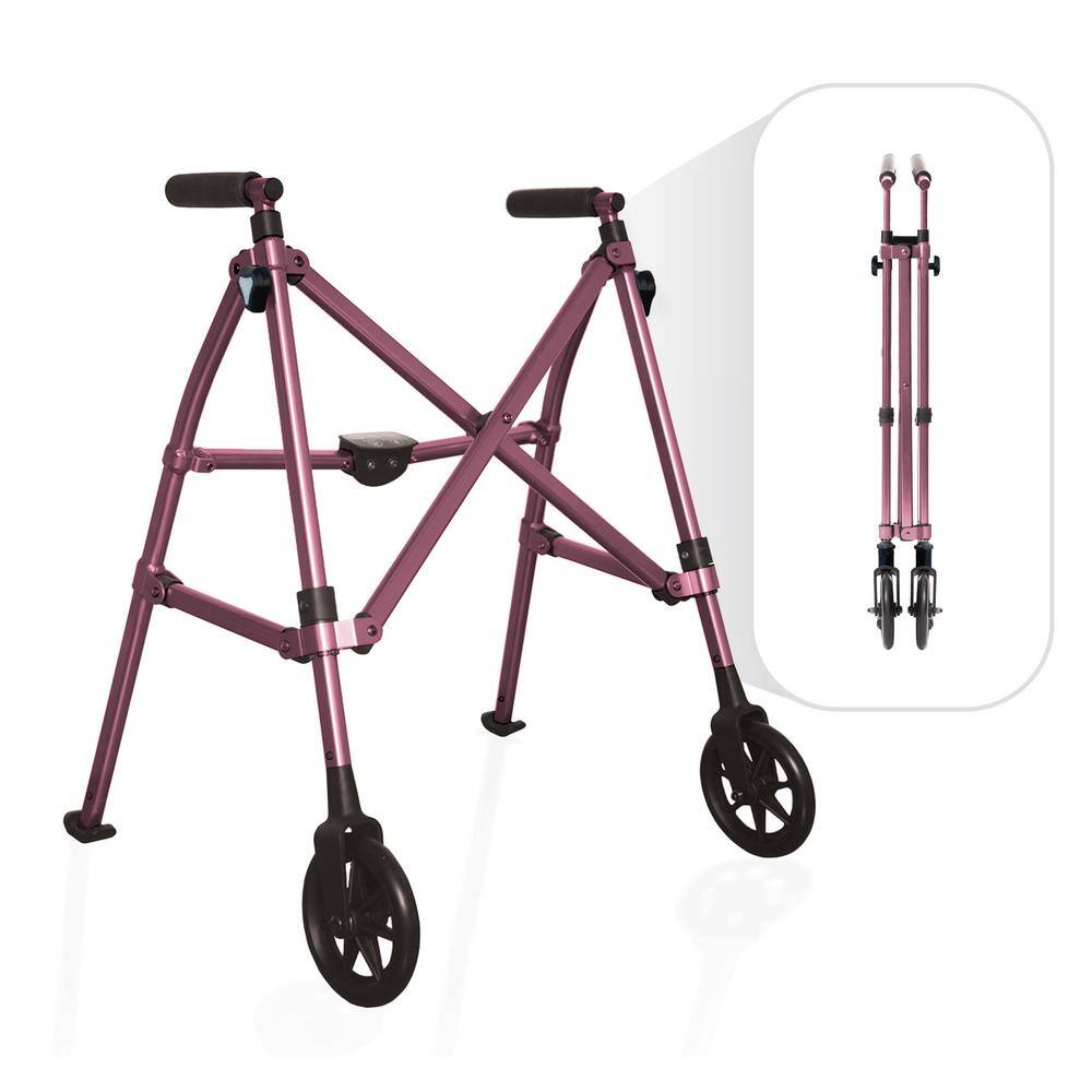 Stander Space Saver Walker Short Lightweight Junior Folding Walker for Seniors and Adults in Regal Rose 4220-R