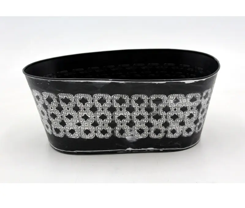 Standard Size Iron Oval Planter Decorative F598 Black W/White Antique Planter For Home Hotel   Garden Decoration Handmade