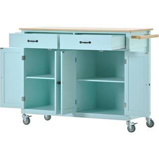 Nestfair Mint Green Wood 55 in. W Kitchen Island with Rack and Drawers LWF00911N