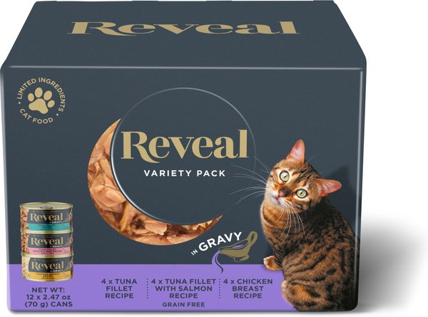 Reveal Natural Grain-Free Variety of Fish and Chicken in Gravy Flavored Wet Cat Food