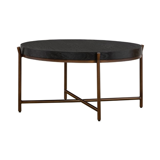 Round Sylvie Oak metal Coffee Table Black Armen Living