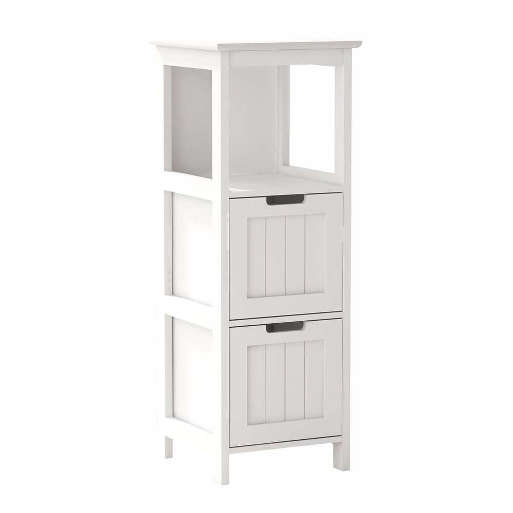 Bathroom Floor Cabinet with 2 Drawers and 1 Storage Shelf Freestanding Wood Storage Organizer Cabinet White