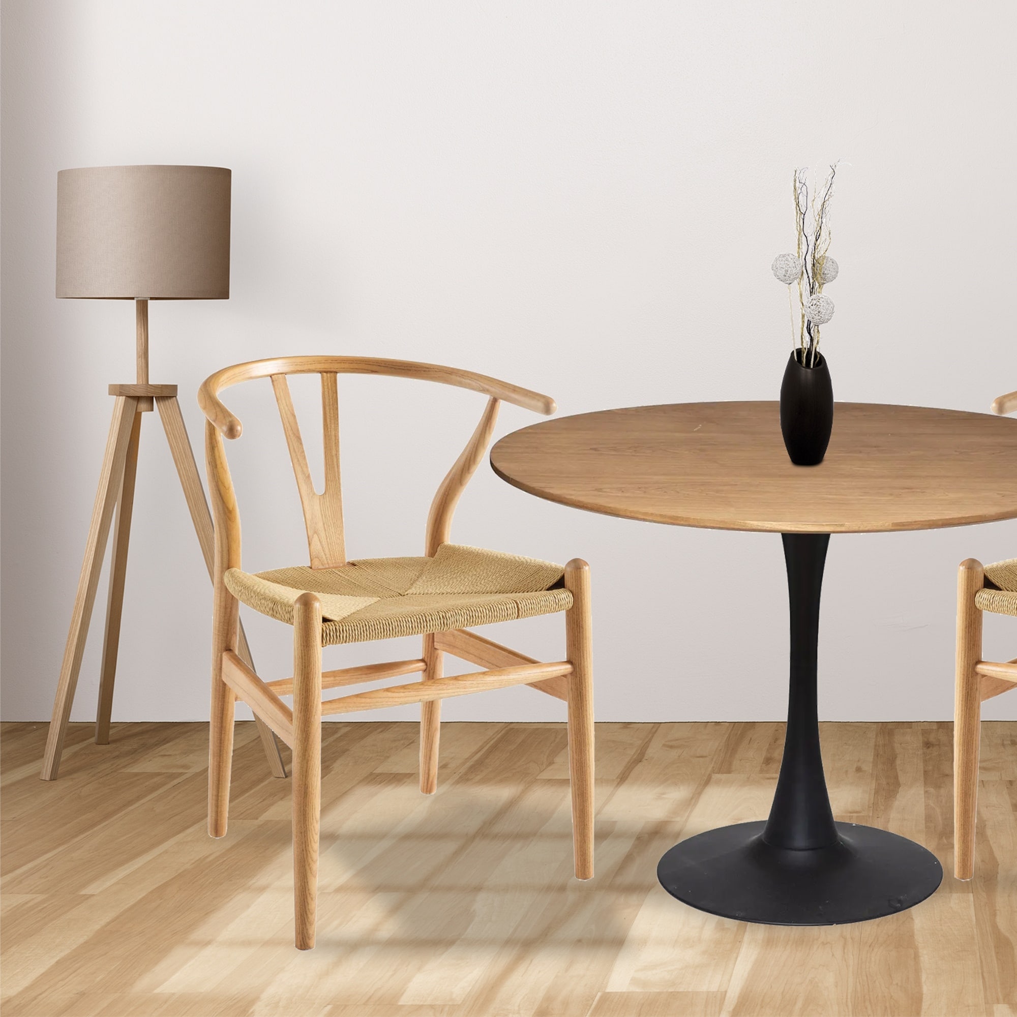 Novato Mid Century Modern Curved Natural Wooden Arm Dining Chair