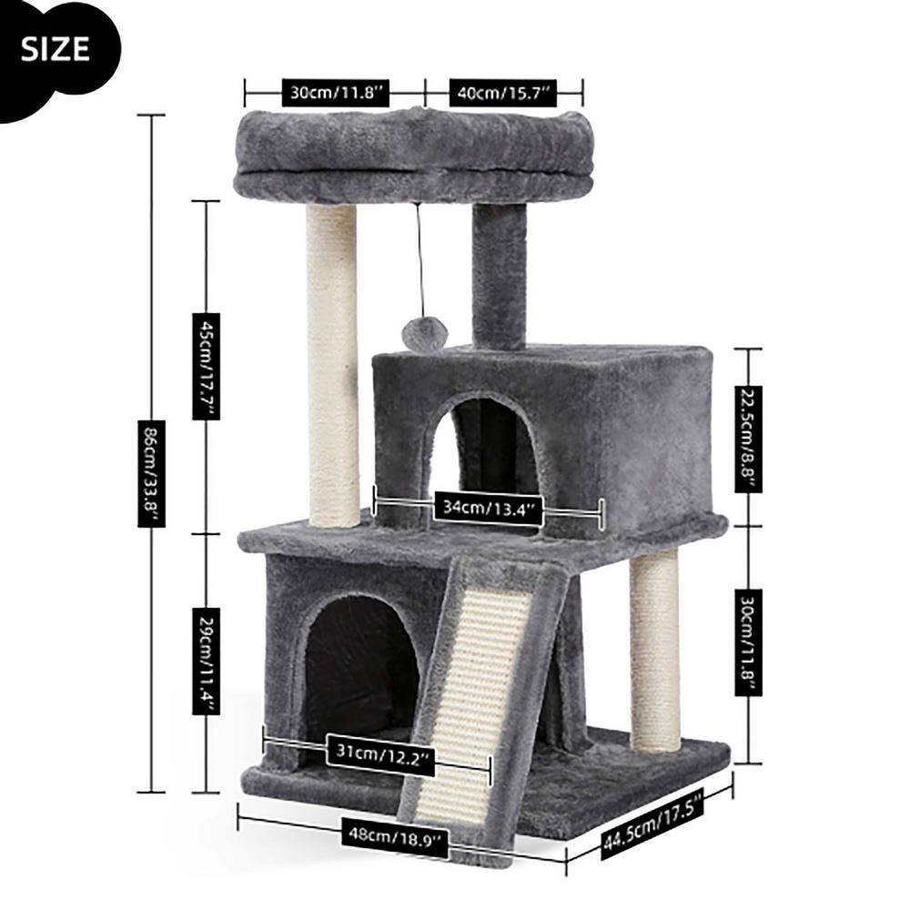 Foobrues Gray Soft Scratching Posts and Trees with Double Condos JJX-23171502