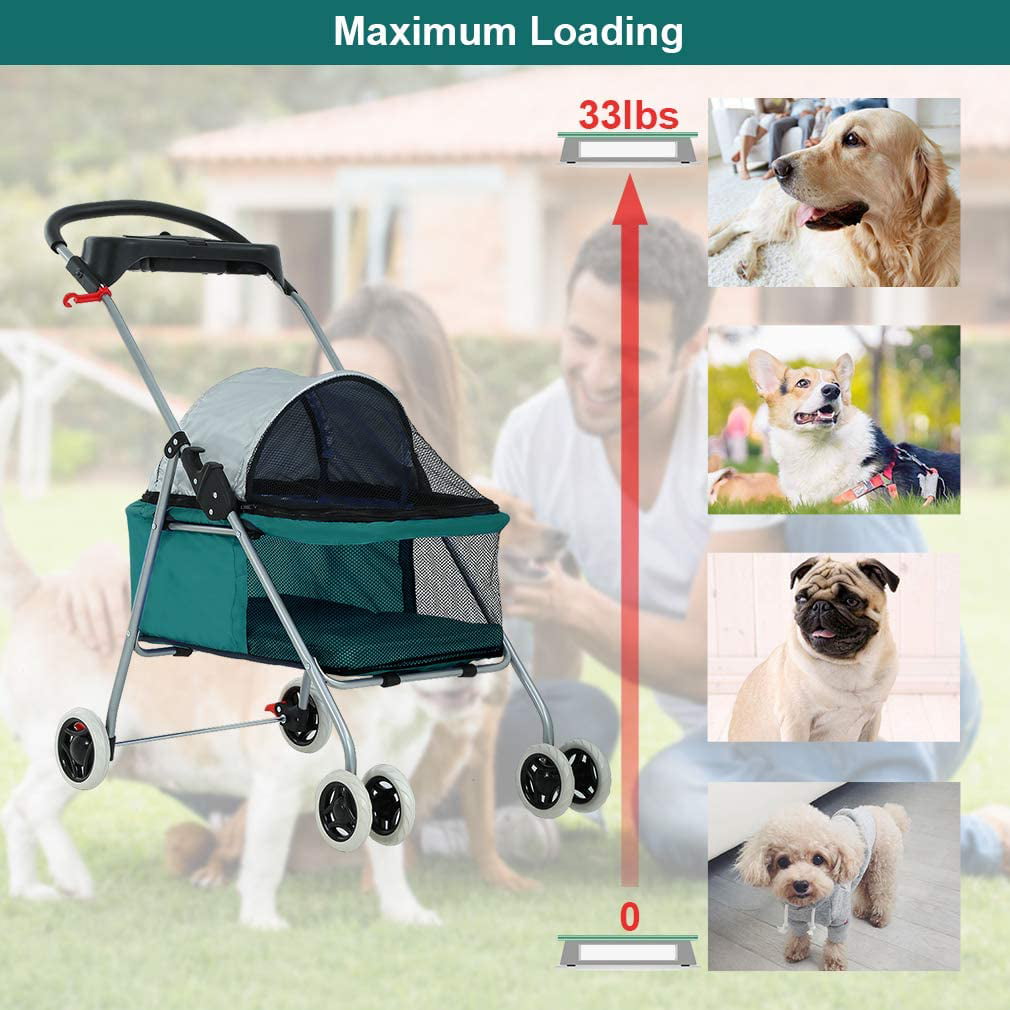 BestPet Pet Stroller with Cup Holder， 4 Wheels， Posh Folding， Waterproof， Portable