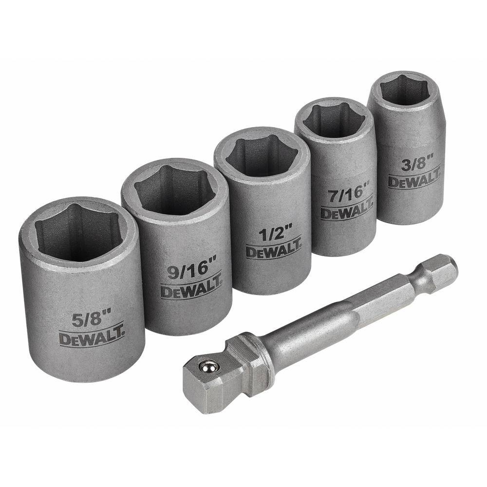 DW MAX Impact 38 in. Carbon Steel Drive Socket Set (6-Piece) with 14 in. Adapter DWASFSMI6