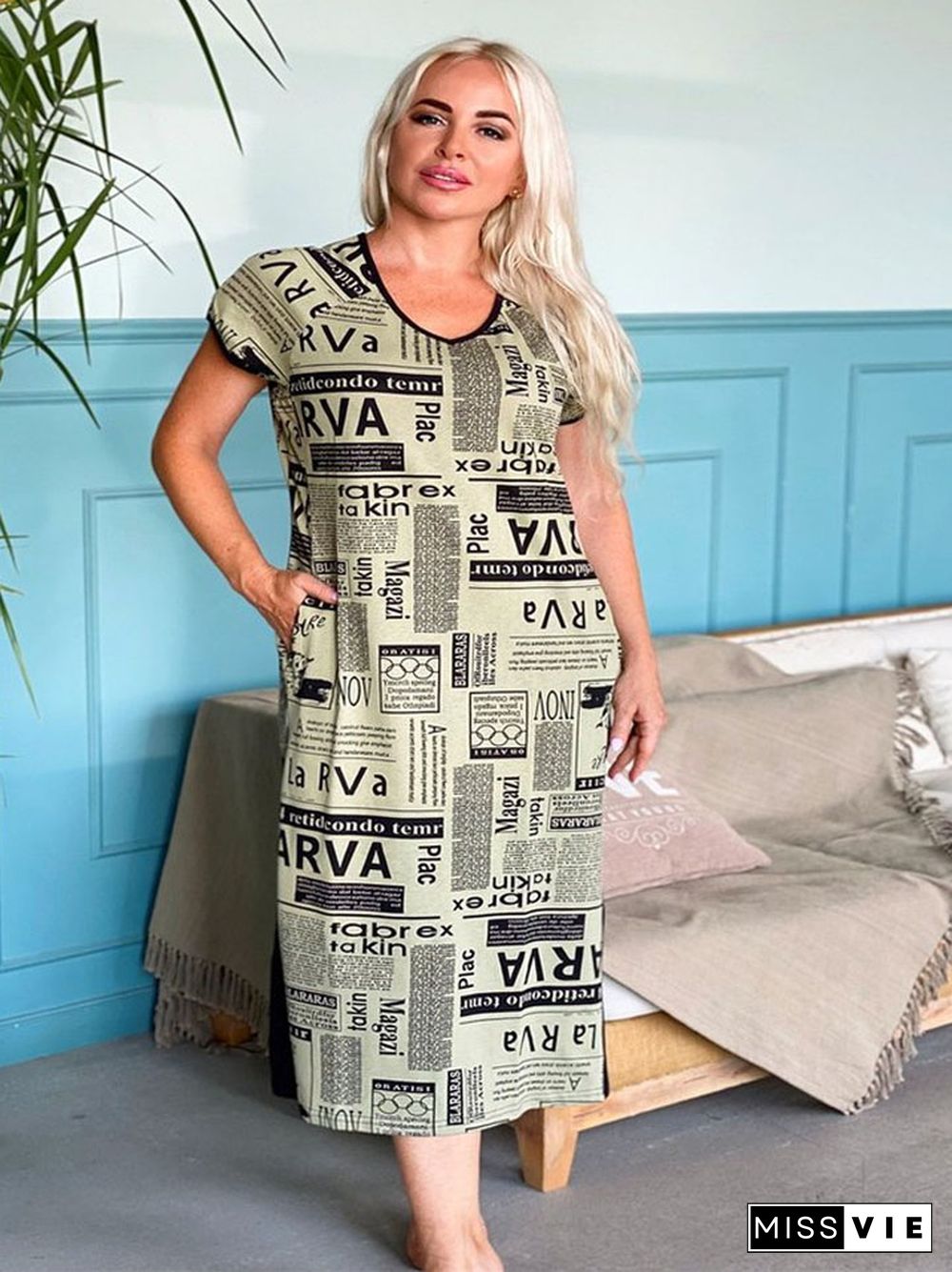 Casual Fashion Printed Slit Dress