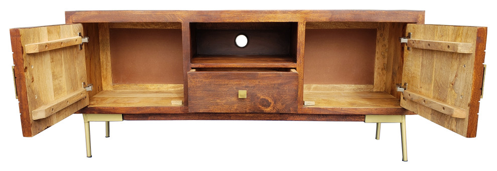 Montevideo Mango Wood Media Center   Midcentury   Entertainment Centers And Tv Stands   by Chic Teak  Houzz