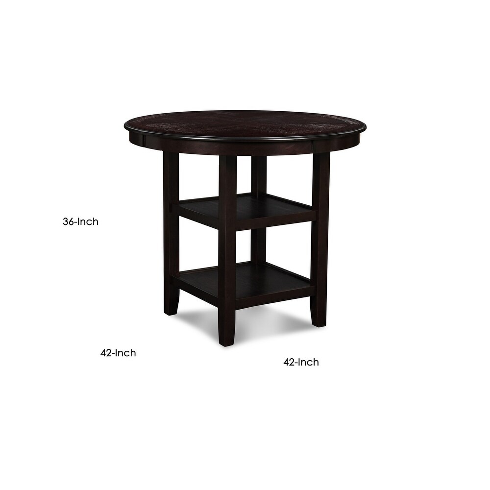 Gale 42 Inch Round Counter Dining Table  2 Open Shelves  Dark Brown Finish