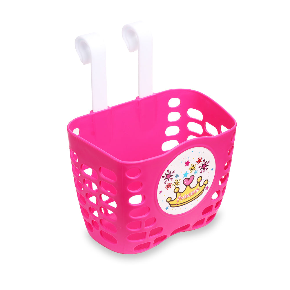 Kid's Bike Basket， Pink Cute Princess Crown Pattern Bicycle Front Handlebar Basket for Kid Girls