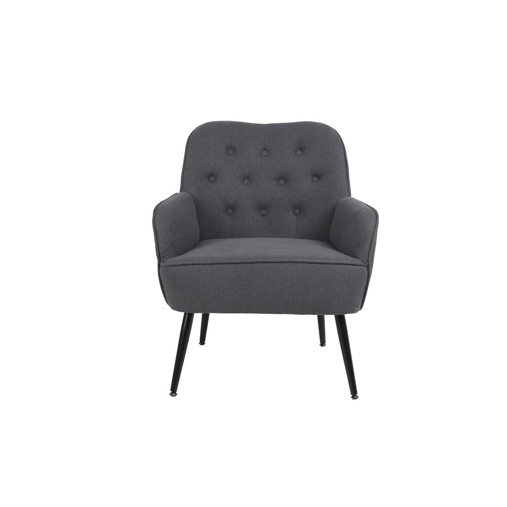 Modern Sloped Arms Armchair Dark Gray Velvet Barrel Chair Lounge Chairs Button Tufted Dining Desk Chairs Single Sofa Side Chairs