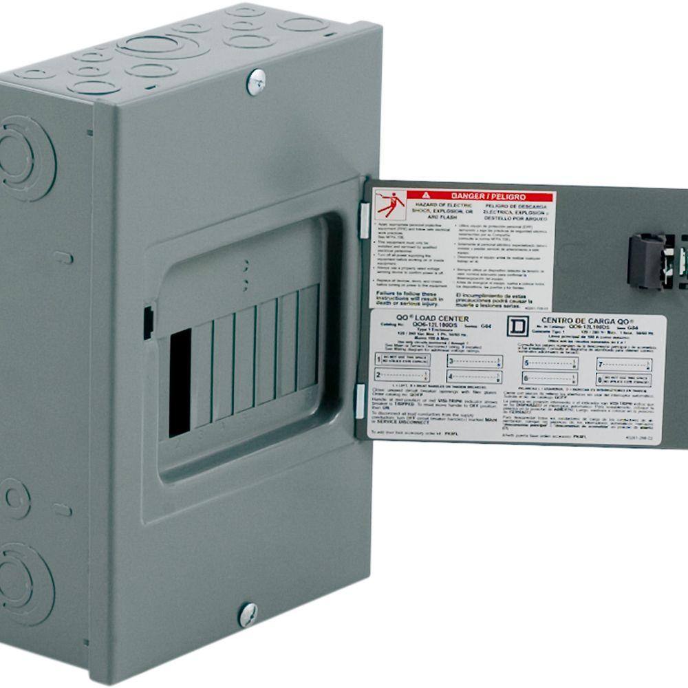 Square D QO 100 Amp 6-Space 12-Circuit Indoor Main Lug Load Center with Surface Mount Cover with Door QO612L100DS