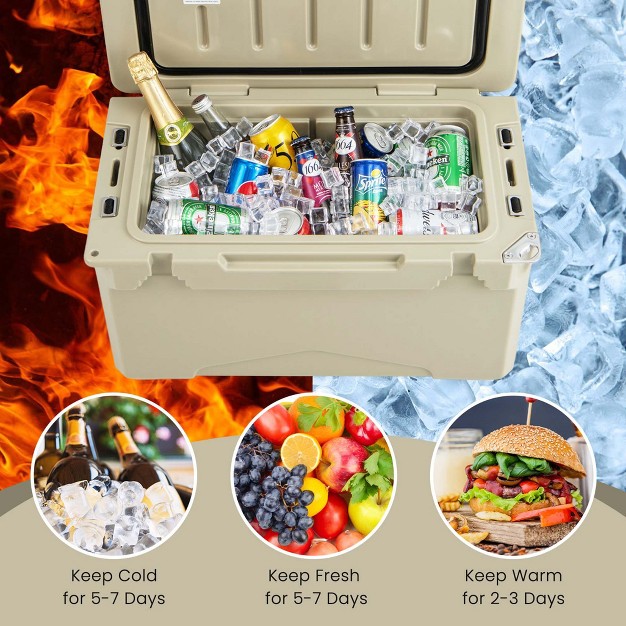 Costway 30 Qt Rotomolded Cooler Portable Ice Chest Ice Retention For 5 7 Days Charcoal tan