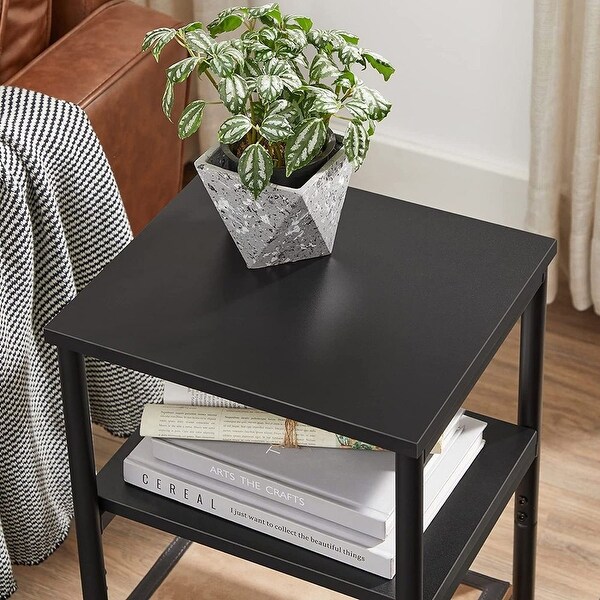 Side Table， End Table with Storage Shelves， 3-Tier Slim Tall Table， Steel Frame， for Living Room， Rustic Brown and Black