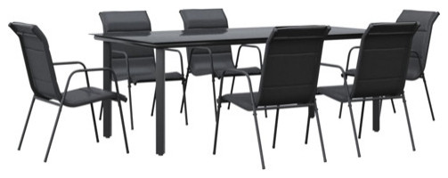 vidaXL Patio Dining Set 7 Piece Table and Chair Black Steel and Textilene   Outdoor Dining Sets   by vidaXL LLC  Houzz