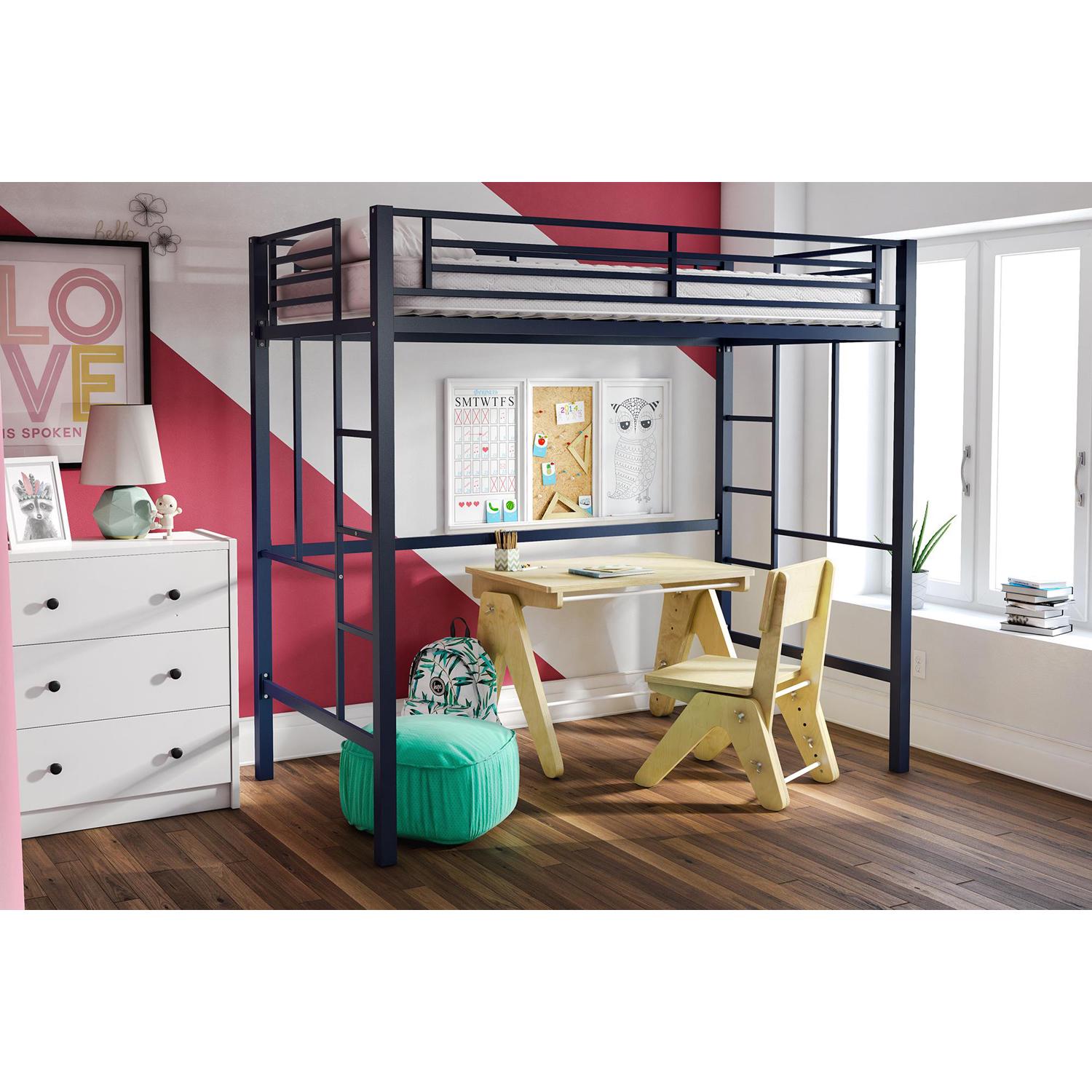 Your Zone Metal Loft Bed Twin Size Navy  Crowdfused