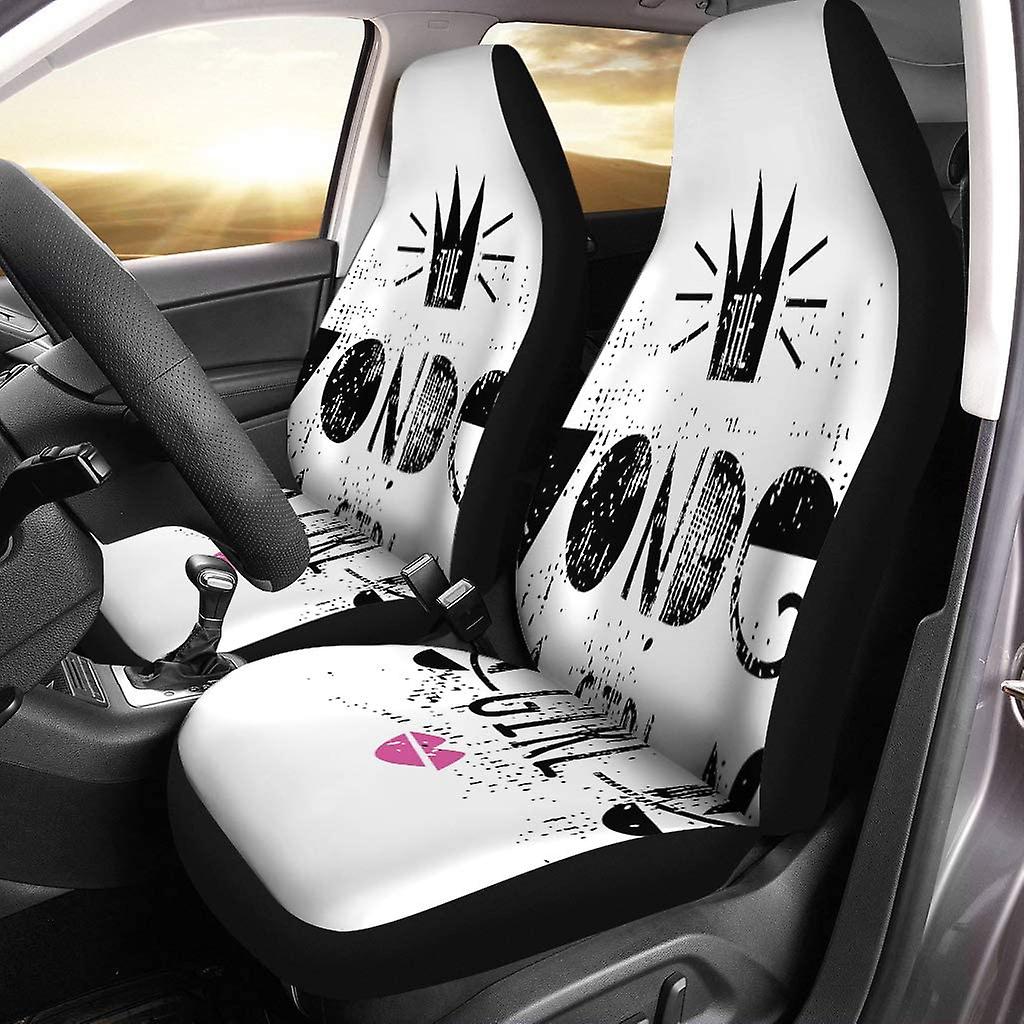 Set Of 2 Car Seat Covers Girl Black Crown Universal Auto Front Seats Protector Fits For Car，suv Sedan，truck