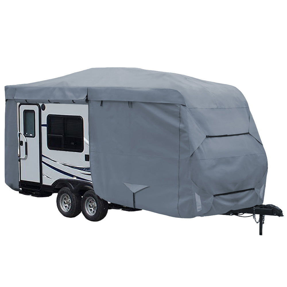 GEARFLAG Travel Trailer RV Cover 4 Layers top Fits 17'-19' Reinforced windproof side-straps Anti-UV water-resistance heavy duty for Trailer RV