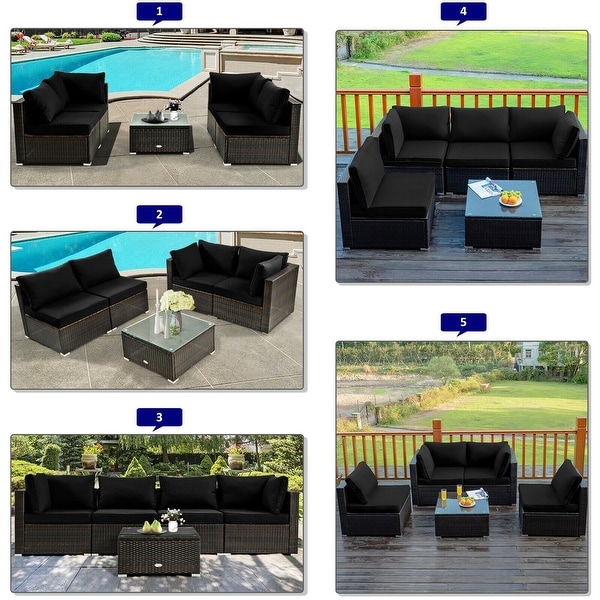 5Pcs Cushioned Patio Rattan Furniture Set