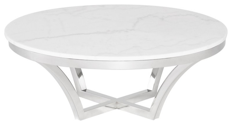 Aurora Coffee Table  White Marble Top Round Cocktail Table   Contemporary   Coffee Tables   by mod space furniture  Houzz