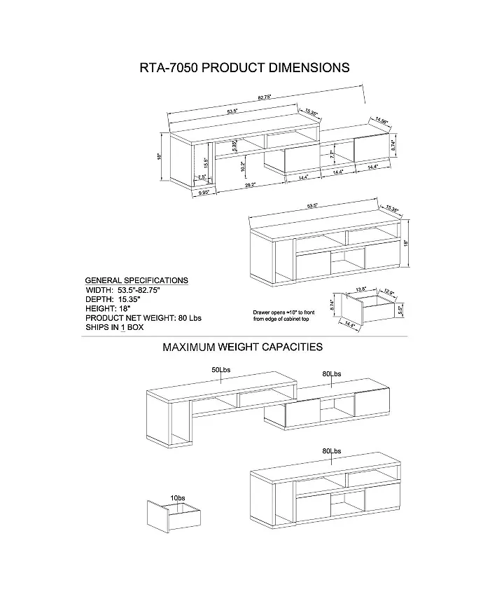 Furniture Techni Mobili Adjustable TV Stand Console