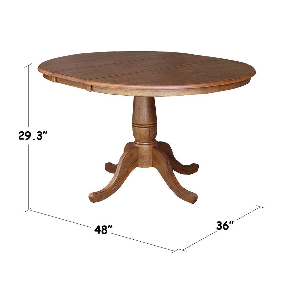 International Concepts 36 in. 5-Piece Bourbon Oak Round Extension Dining Table Set with 4-Side Chairs K42-36RXT-C2-4