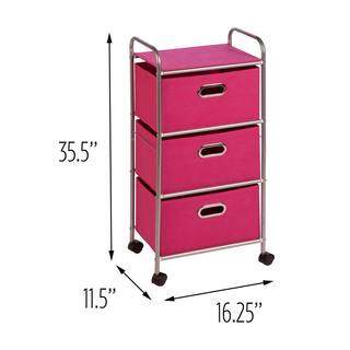 Honey-Can-Do 3-Drawer Storage Cart in Pink CRT-02348