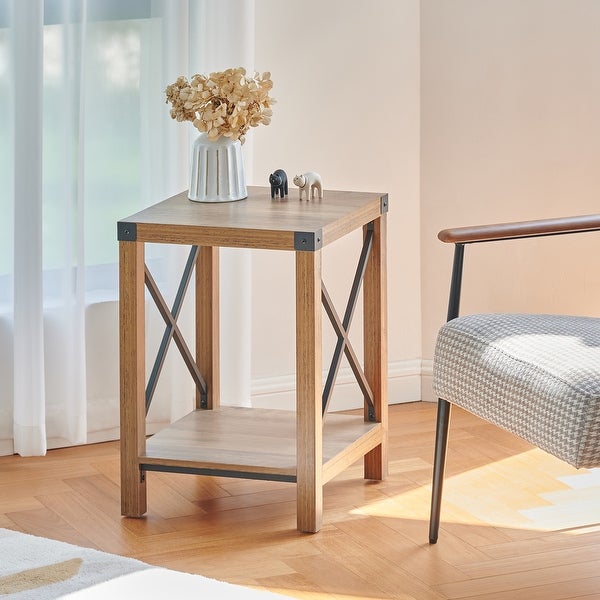 CO-Z 16-Inch Farmhouse Side or End Table with Storage Shelf