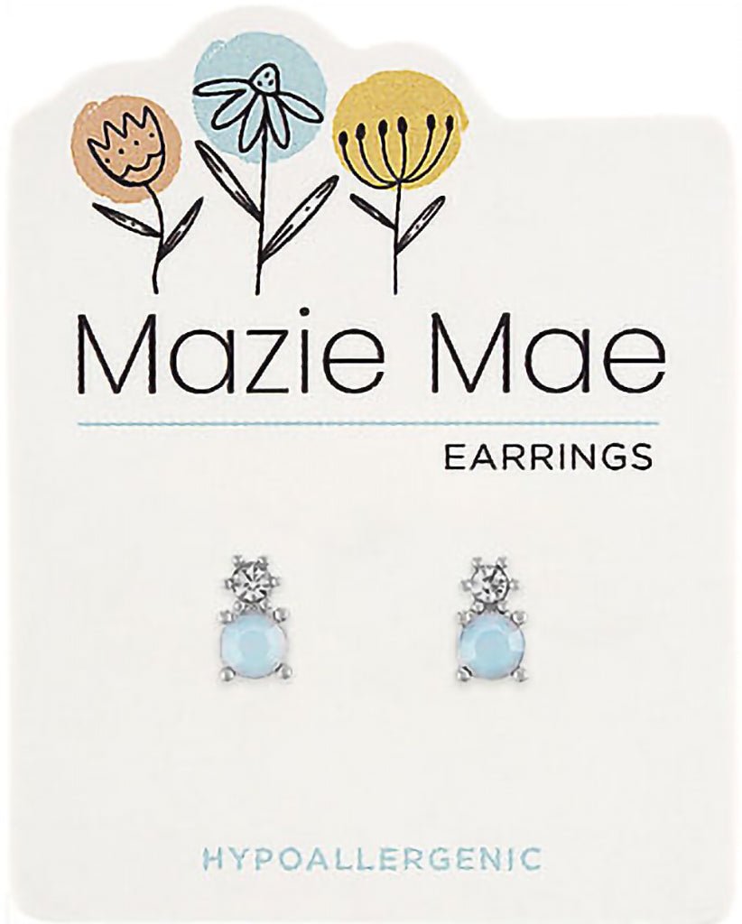 Center Court Silver CZ & White Opal Double Stone Stud Mazie Mae Earring