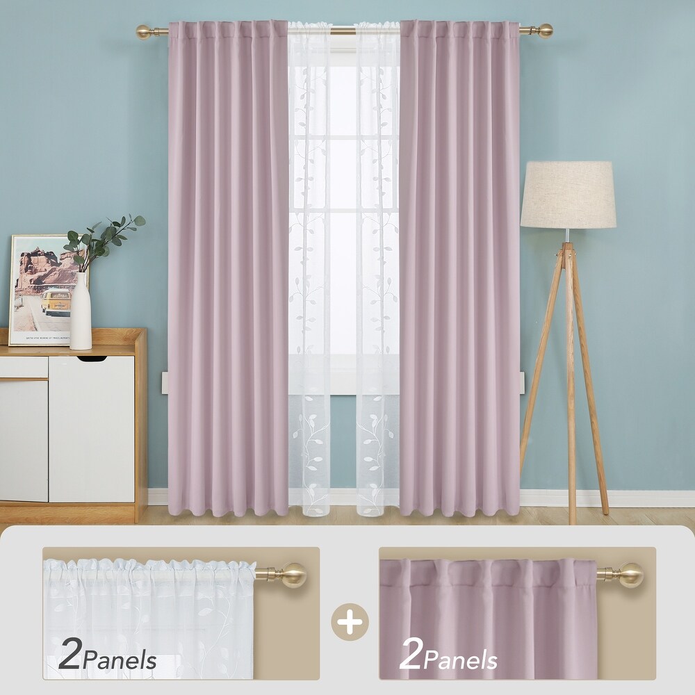 Deconovo Mix   Match Blackout and Sheer Embroidered 4 Piece Curtain Panel Set