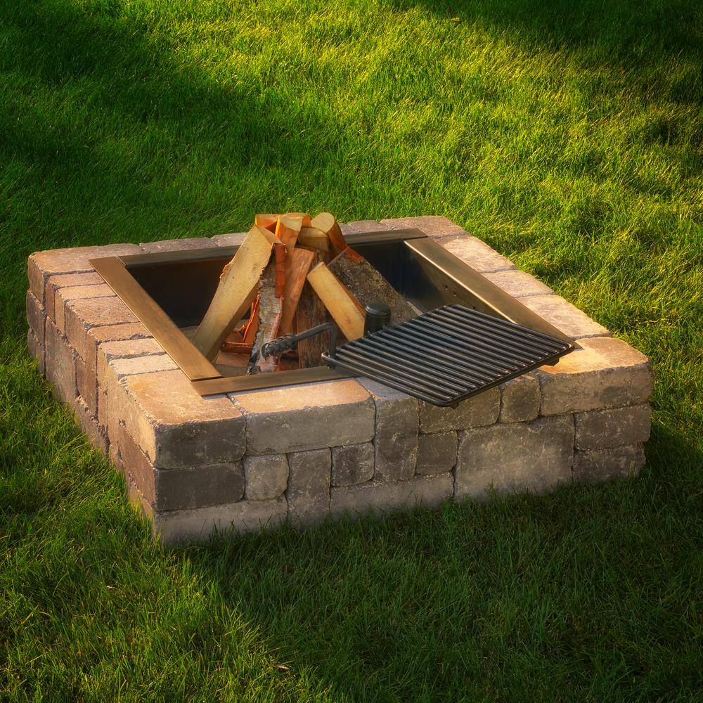 Necessories Victorian 48 in. x 12 in. Square Concrete Wood Burning Bluestone Fire Pit Kit with Cooking Grate 3500019