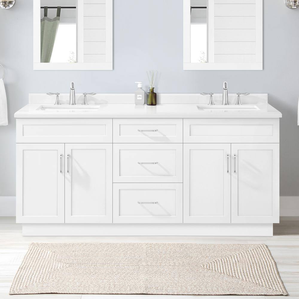 Home Decorators Collection Lincoln 72 in. W x 22 in. D x 34.5 in. H Bath Vanity in White with White Cultured Marble Top Lincoln 72W