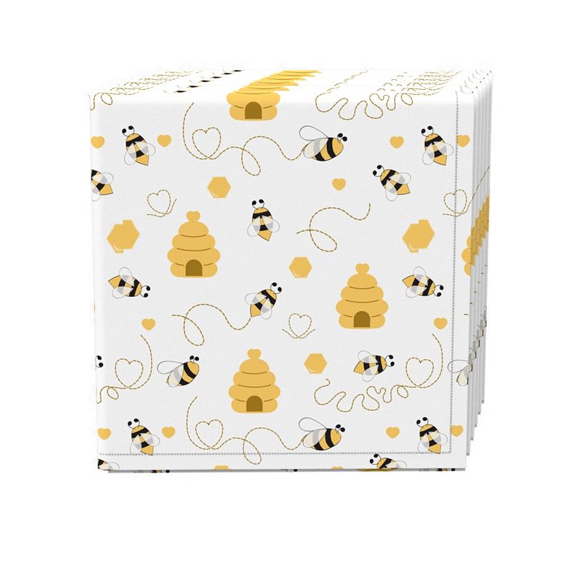 Napkin Set， 100% Polyester， Set of 4， 18x18， Bees and Bee hives