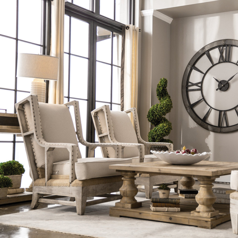 Uttermost Schafer Linen Armchair   Farmhouse   Armchairs And Accent Chairs   by Hudson Home Decor  Houzz