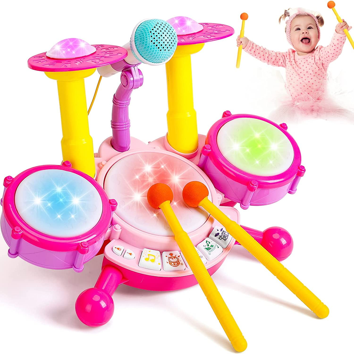 SUORFOXS Kids Drum Set for Toddlers 1-3 Musical Baby Girl Toys for 1 Year Old Girl Gifts