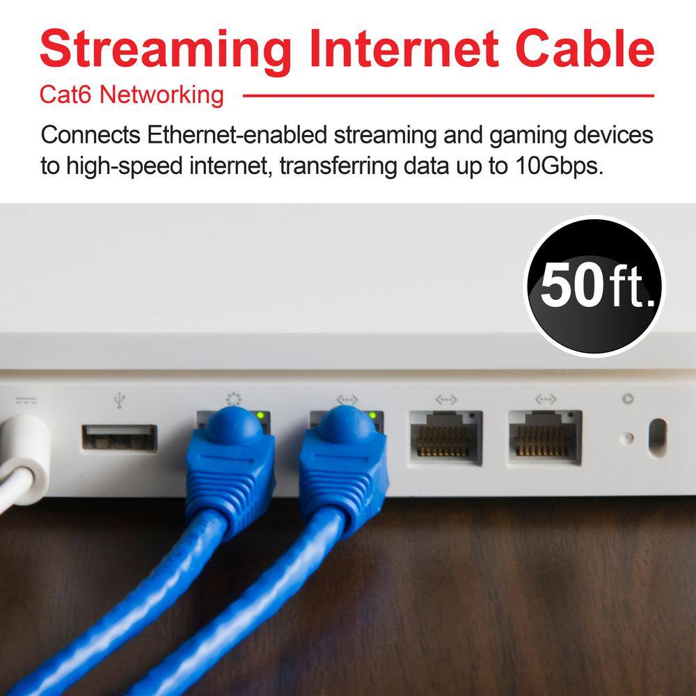 GE 50 ft. Cat6 Ethernet Networking Cable in Blue 70330