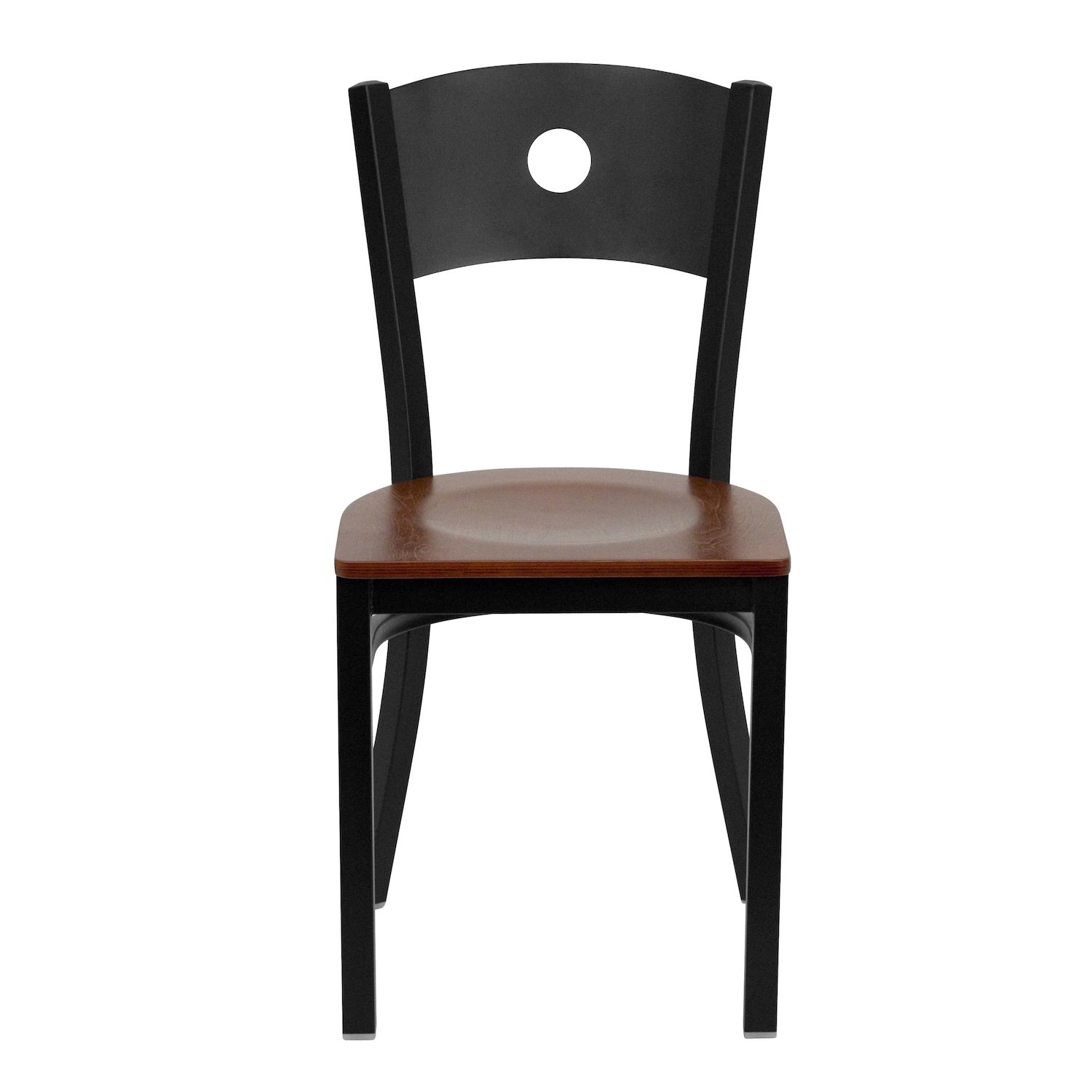 Emma and Oliver Black Circle Back Metal Restaurant Chair - Natural Wood Seat