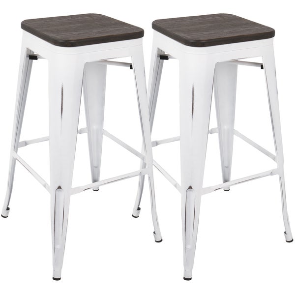 Carbon Loft Samira 30-inch Industrial Barstool with Vintage White Frame and Espresso Wood