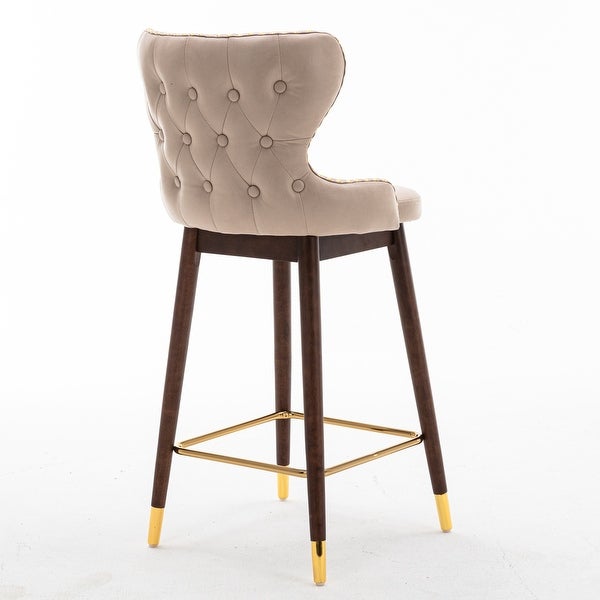 Modern Leathaire Fabric Bar Chairs with Tufted Gold Nailhead Trim Bar Stools and Footrest Set of 2 for Restaurant， Bistro