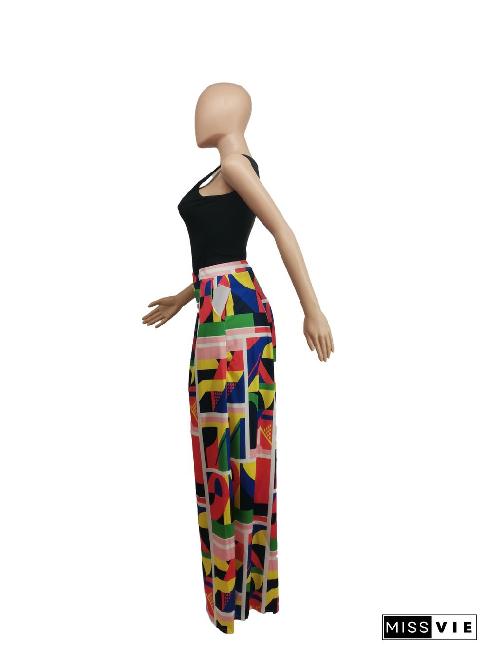 Women Casual High Waist Loose-Fitting Print Wide Leg Pants