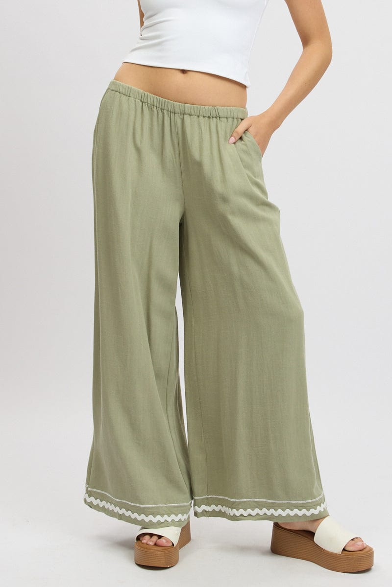 Green Wide Leg Pants High Rise