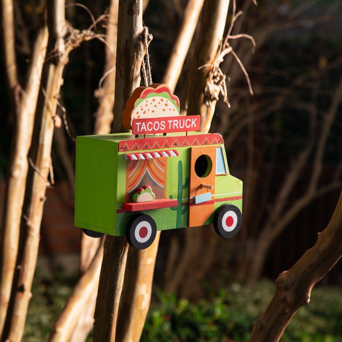 Glitzhome Wooden Mexico Taco Truck Bird House， 9.45-in