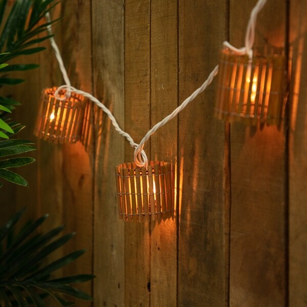 10 Brown Tropical Bamboo Patio String Light Set，7.25ft White Wire