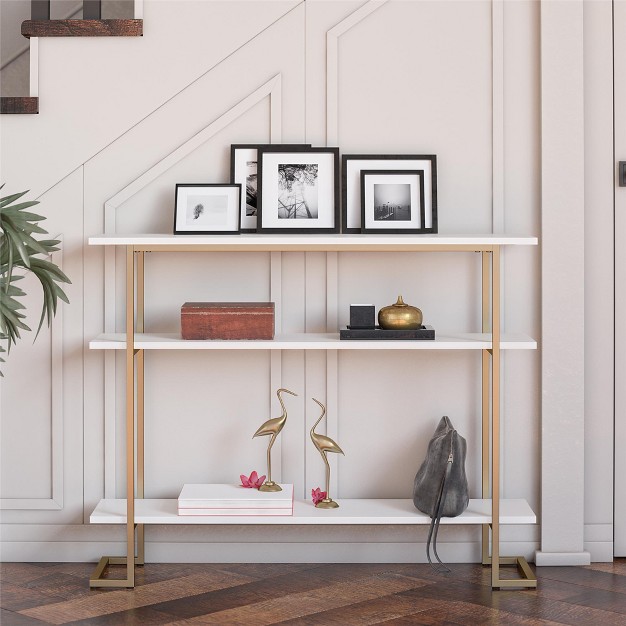 Realrooms Olten Console Sofa Table With 3 Open Shelves And Gold Metal Frame