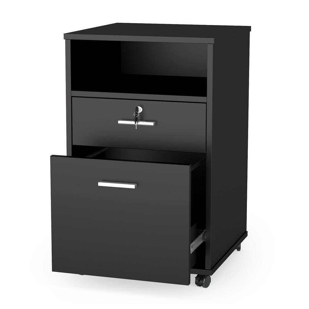 BYBLIGHT Atencio Black Mobile File Cabinet with Lock 2-Drawer Wood Filing Cabinet for Letter Size BB-C0343XF