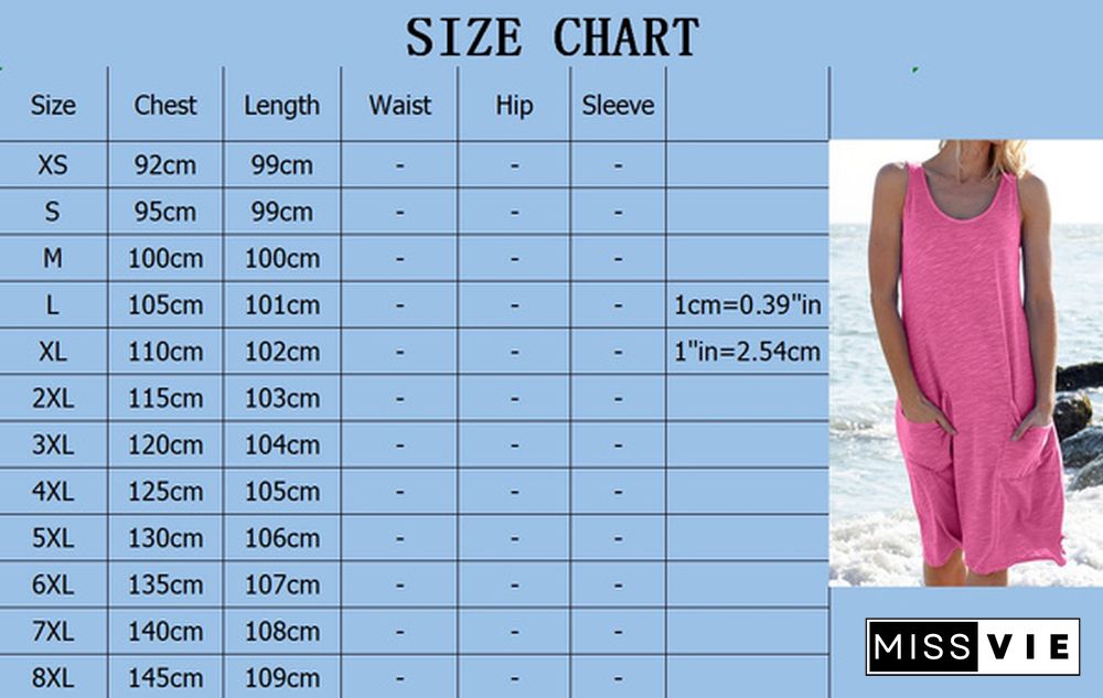 Xs -8Xl Summer Dresses Plus Size Fashion Clothes Women's Casual Sleeveless Dresses With Pockets O-Neck Midi Dress Ladies Solid Color Off Shoulder Party Dress Beach Wear Party Dress Loose Cotton Dress