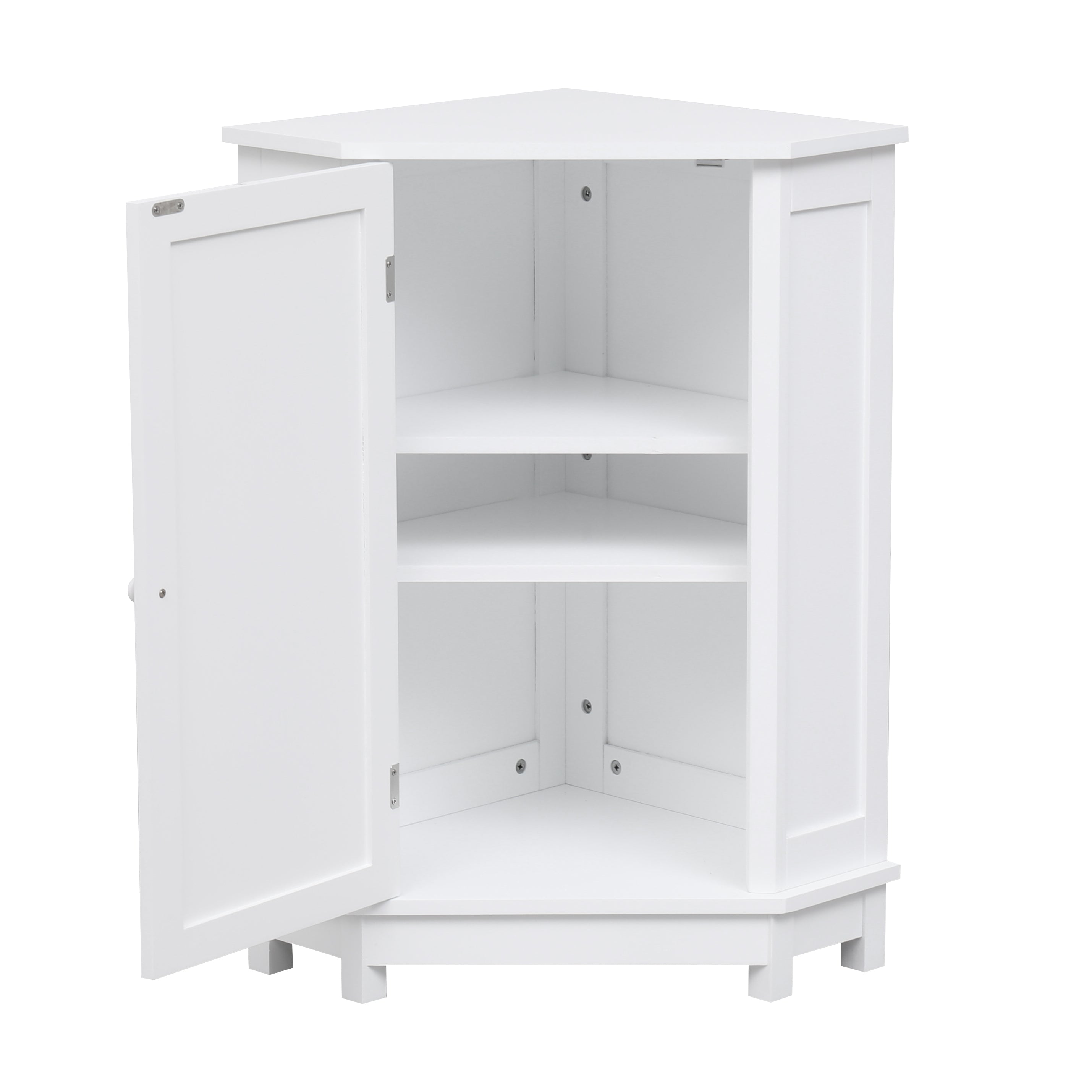 ALPACASSO Bathroom Cabinet, Triangle Storage Cabinet with 2 Shelves and 3 Tiers Storage, Modern MDF Freestanding Cabinet, Bathroom Corner Cabinet, Storage Cabinet Furniture for Home Bathroom, White