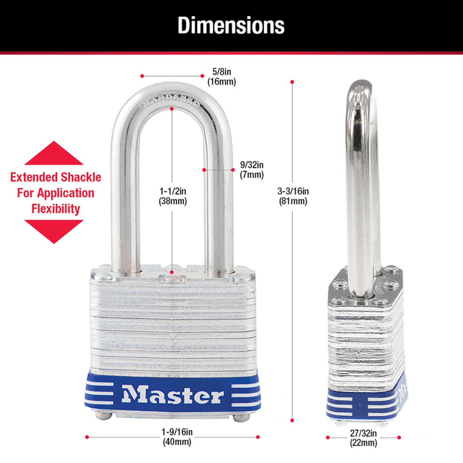 Master Lock 3-3/16 in. H X 1-9/16 in. W Laminated Steel Double Locking Padlock