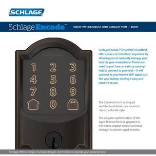 Schlage Camelot Aged Bronze Encode Smart WiFi Lock with Alarm BE489WB V CAM 716